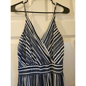 Striped Romper Jumpsuit Size Small Kaileigh Silky Blue&White Stripes w/Pockets